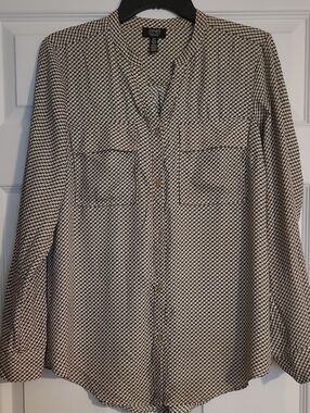 Jones New York Black and Cream Geometric Print Blouse Size M